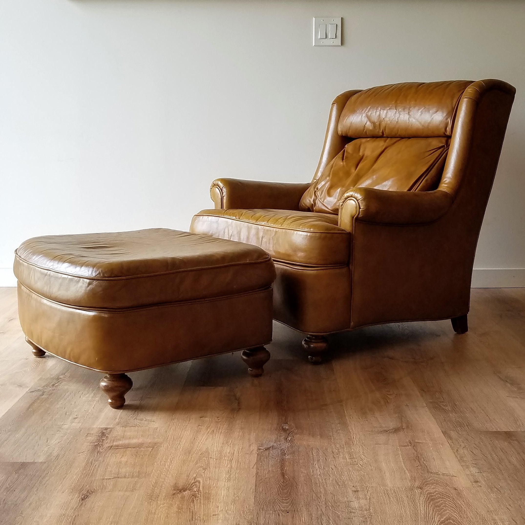 Drexel Heritage Leather Chair + Ottoman 